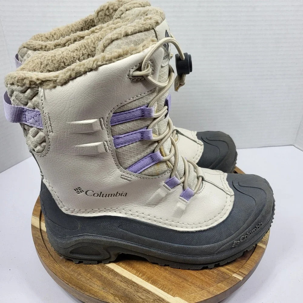 Columbia Bugaboot Celsius Youth Size 5 Snow Boots Waterproof 400g Beige Purple